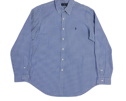 Ralph Lauren Blue Gingham Polo Player Long Sleeve Shirt