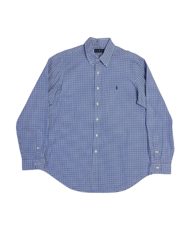 Ralph Lauren Blue Gingham Polo Player Long Sleeve Shirt