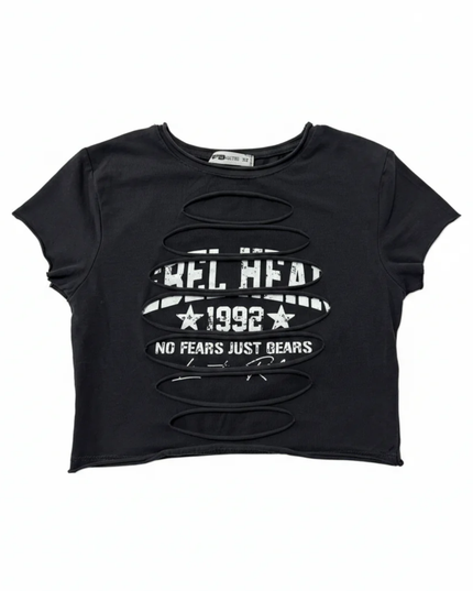 FB Sister Black Rebel Heart 1992 Cutout Graphic Crop Top