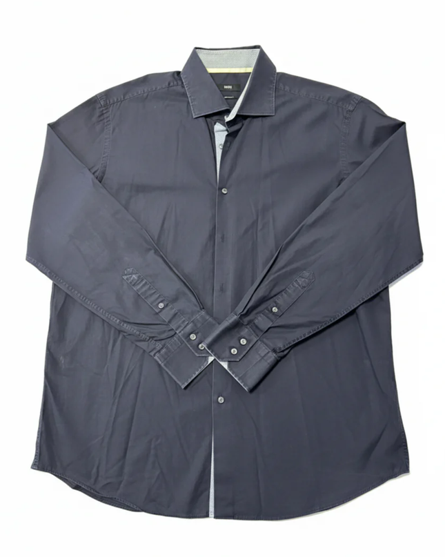 BOSS Navy Blue Regular Fit Long Sleeve Dress Shirt