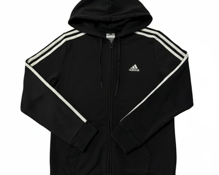 Adidas Black 3-Stripes Full Zip Fleece Hoodie