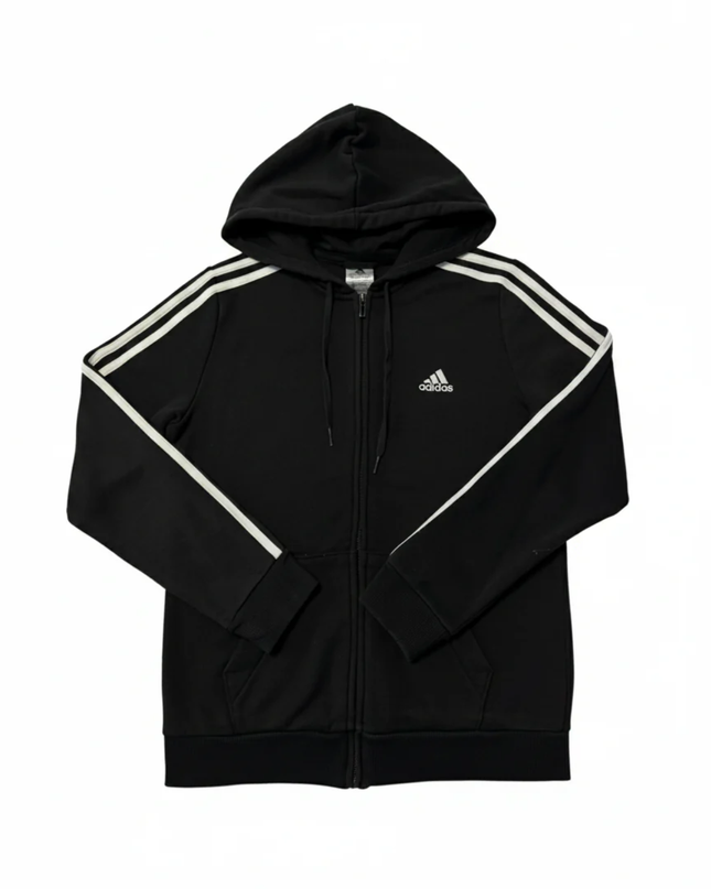 Adidas Black 3-Stripes Full Zip Fleece Hoodie