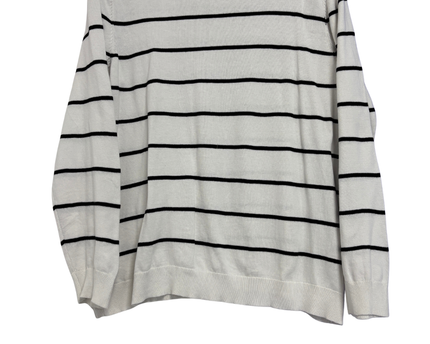 Calvin Klein White and Black Striped Crewneck Sweater