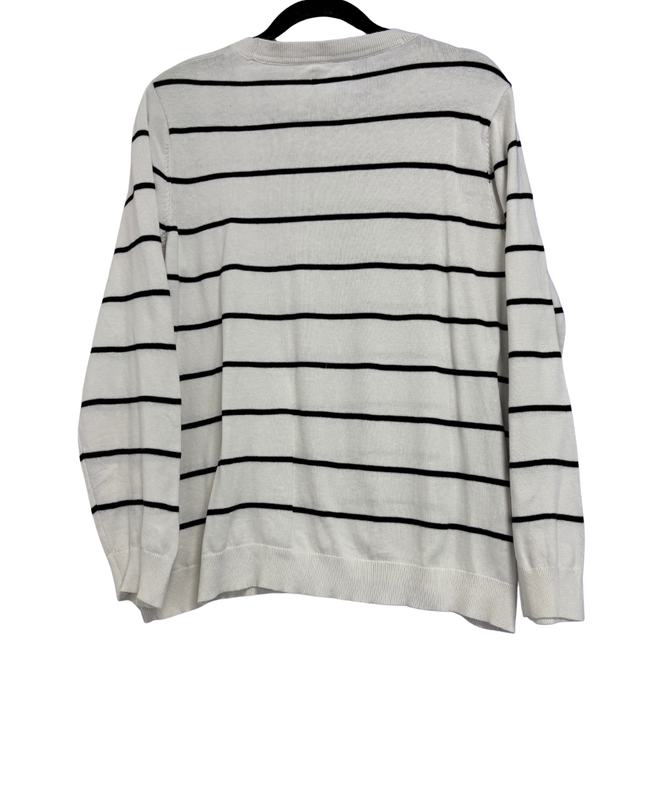 Calvin Klein White and Black Striped Crewneck Sweater