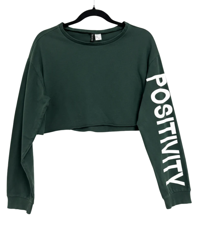 H&M Divided Green Positivity Graphic Crop Top Sweatshirt