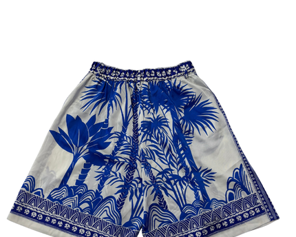 Zara Blue Tropical Print Wide-Leg Flowy Shorts
