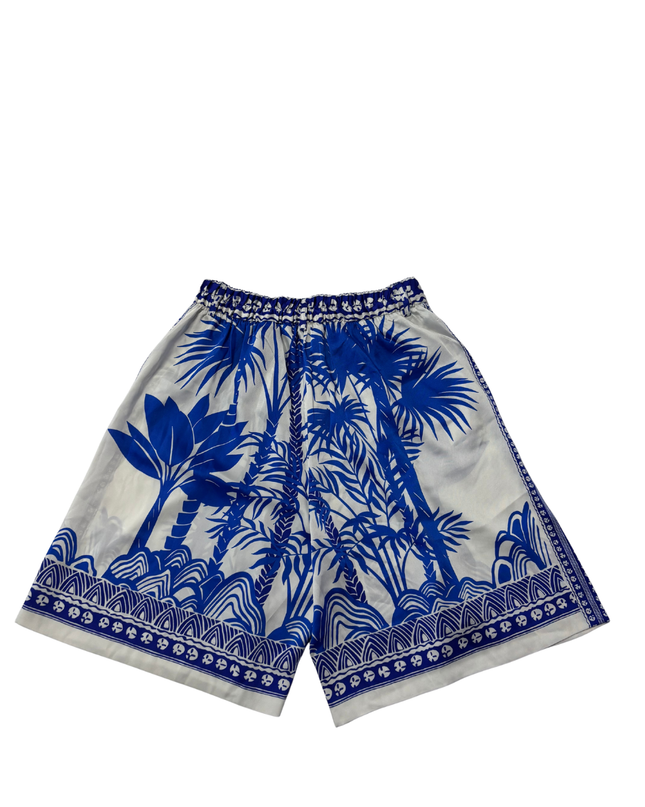 Zara Blue Tropical Print Wide-Leg Flowy Shorts