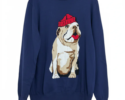 Club Room Navy Blue Bulldog Graphic Crewneck Sweater