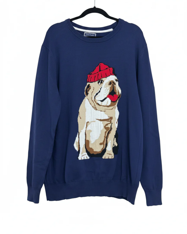 Club Room Navy Blue Bulldog Graphic Crewneck Sweater