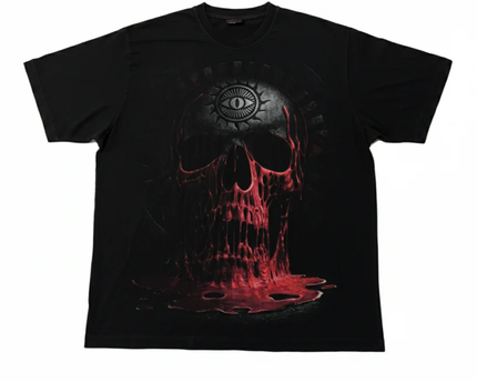 Spiral Black Horror Skull & Bleeding Eye Gothic Graphic Tee