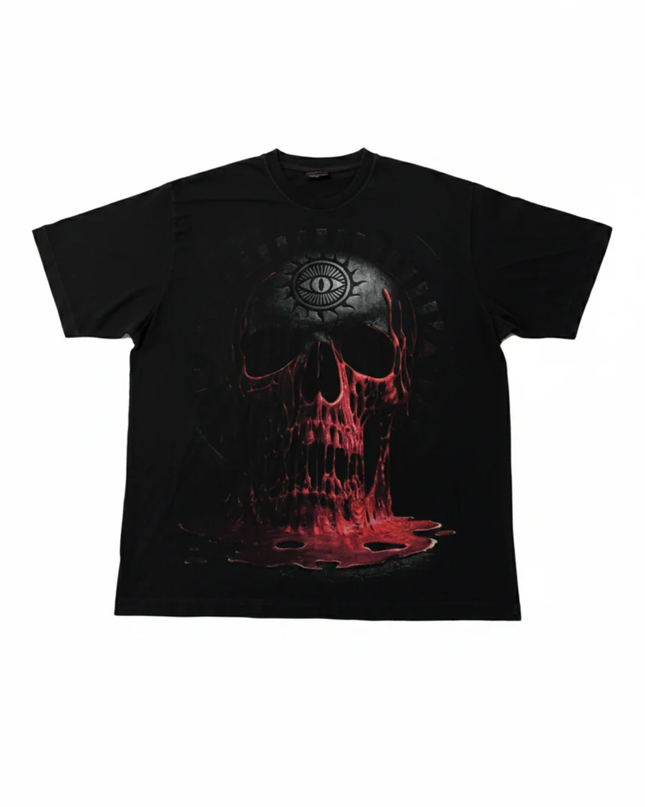 Spiral Black Horror Skull & Bleeding Eye Gothic Graphic Tee