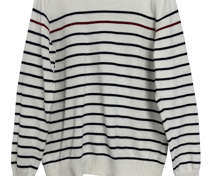 Tommy Hilfiger White Striped Crewneck Knit Sweater