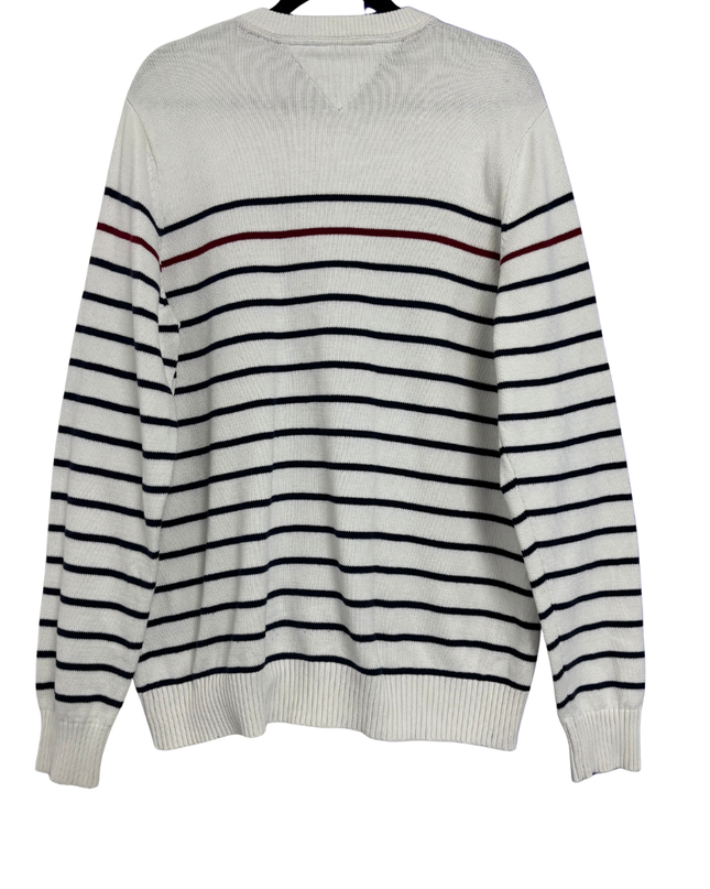 Tommy Hilfiger White Striped Crewneck Knit Sweater
