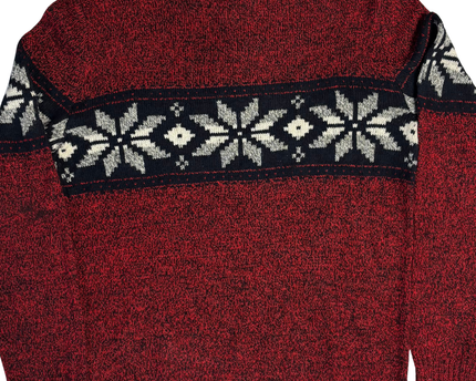 American Eagle Outfitters Red Fair Isle Button Mock Neck Sweater