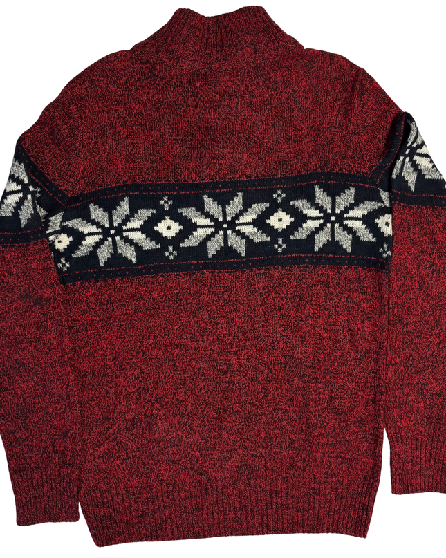 American Eagle Outfitters Red Fair Isle Button Mock Neck Sweater