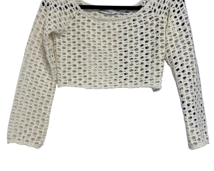 Bershka Cream Crochet Long Sleeve Crop Top