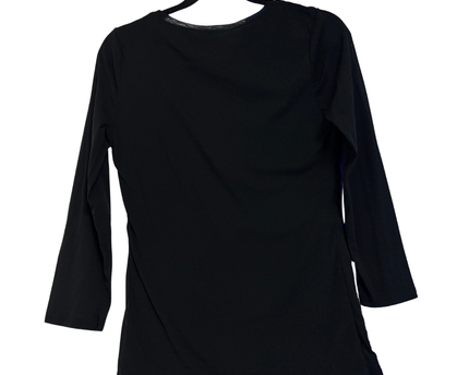 INC International Concepts Black Embroidered 3/4 Sleeve Mesh Top