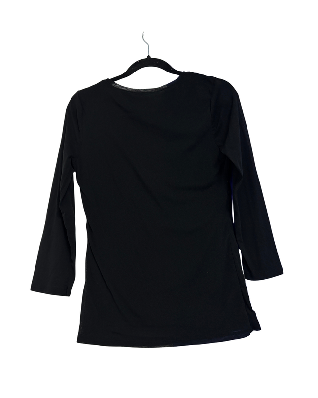INC International Concepts Black Embroidered 3/4 Sleeve Mesh Top