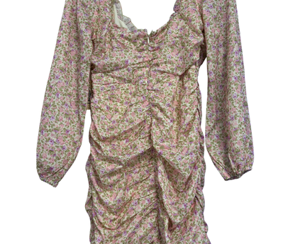 Sisters of the Tribe Pink Floral Ruched Mini Dress