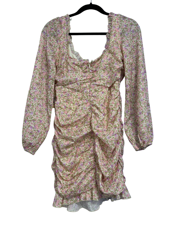 Sisters of the Tribe Pink Floral Ruched Mini Dress