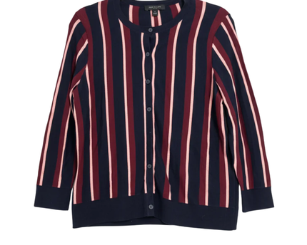 Ann Taylor Navy Blue, Burgundy, and Pink Striped Petite Cardigan