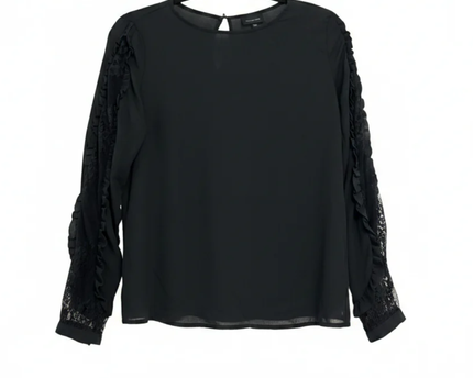 WHO WHAT WEAR Black Lace Ruffle Sleeve Blouse