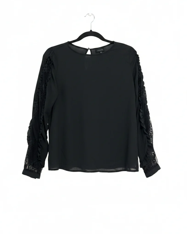 WHO WHAT WEAR Black Lace Ruffle Sleeve Blouse