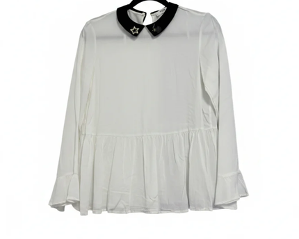 Mango White Embellished Collar Peplum Blouse