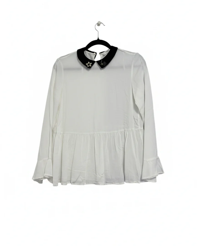 Mango White Embellished Collar Peplum Blouse