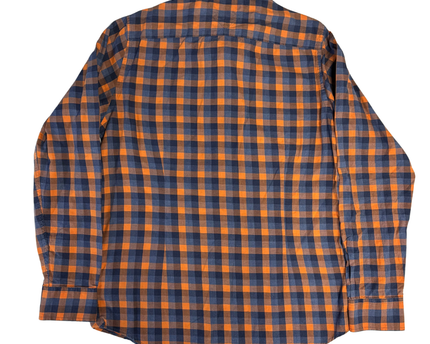 Tommy Hilfiger Orange/Blue Checkered Slim Fit Button-Down Shirt