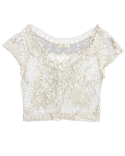 ISSI Vintage Floral Embroidered Ivory Crochet Crop Top - XS