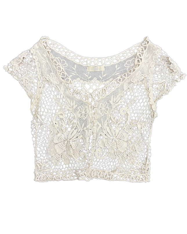 ISSI Vintage Floral Embroidered Ivory Crochet Crop Top - XS