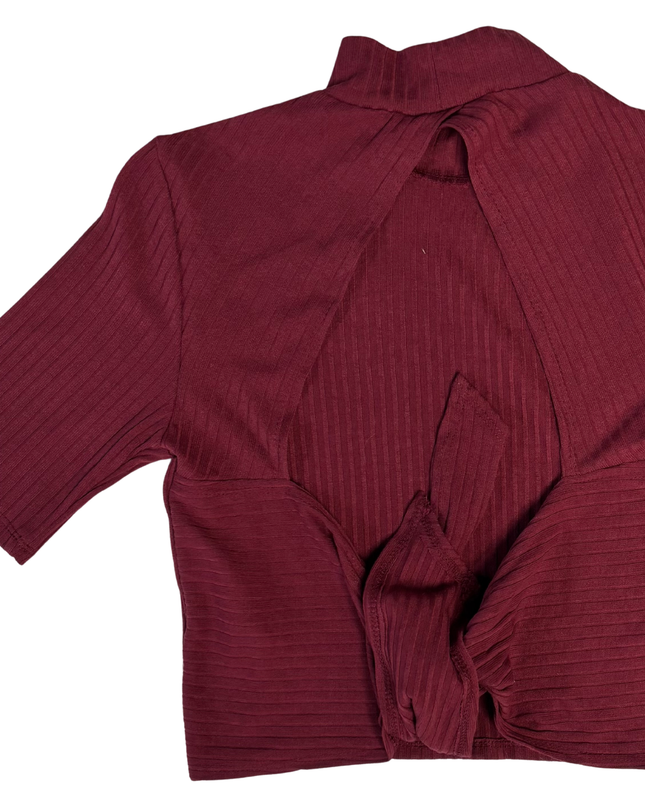 Forever 21 Maroon Ribbed Mock Neck Crop Top