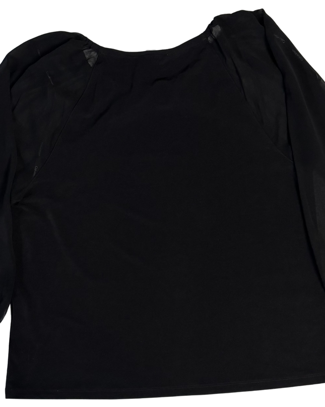 Calvin Klein Black Gathered Neckline Blouse with Sheer Sleeves