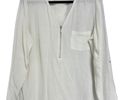 LE CHÂTEAU White Zip-Neck Pocket Blouse