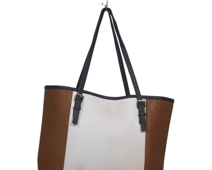 Michael Kors White/Brown/Black Tri-Color Saffiano Leather Tote Bag