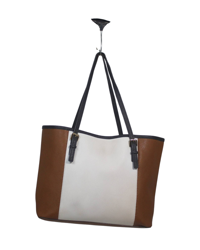 Michael Kors White/Brown/Black Tri-Color Saffiano Leather Tote Bag