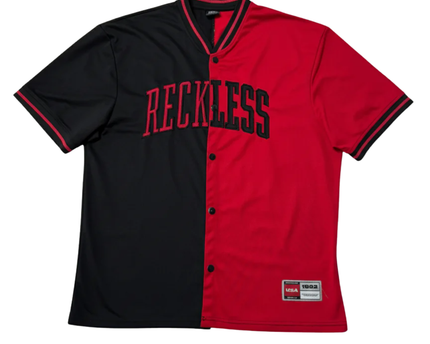 FSBN Red and Black Reckless Graphic Button-Up Baseball Jersey