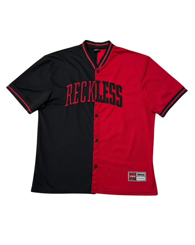 FSBN Red and Black Reckless Graphic Button-Up Baseball Jersey