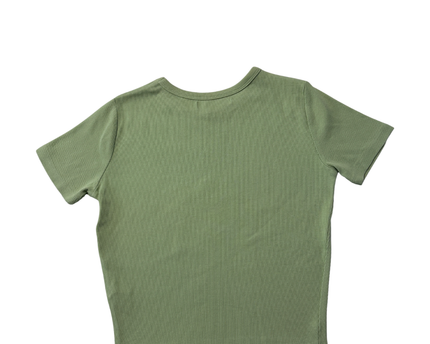 Pull & Bear Green Ribbed Short Sleeve Crop Top