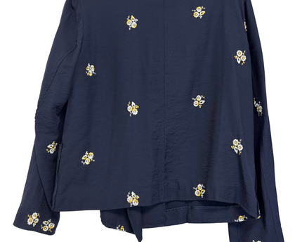 Zara Navy Blue Floral Embroidered Double-Breasted Blazer