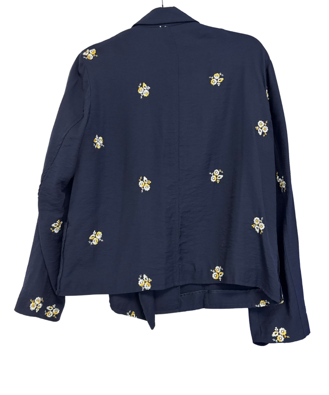 Zara Navy Blue Floral Embroidered Double-Breasted Blazer