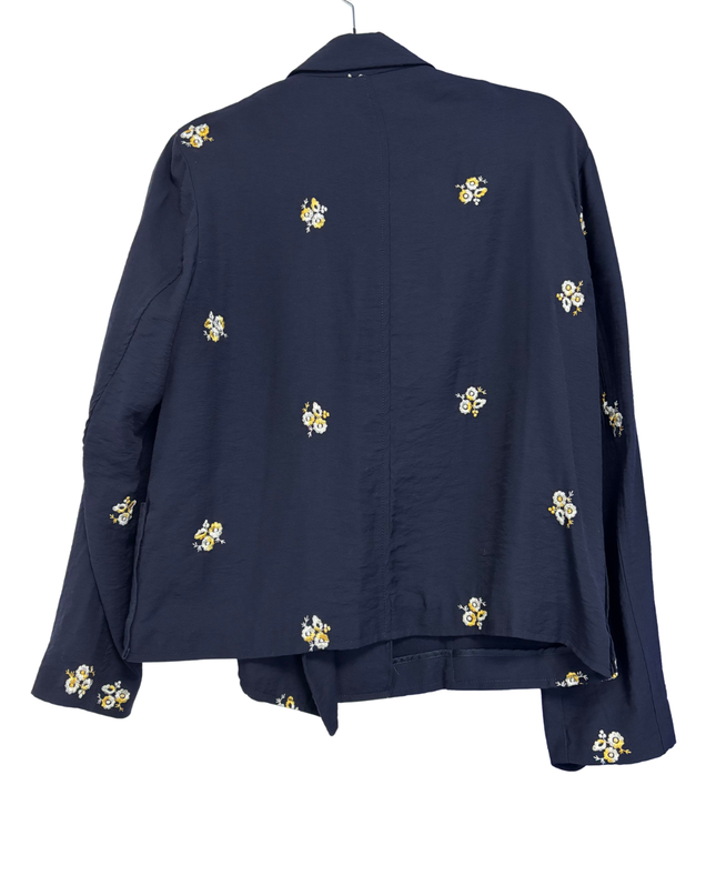 Zara Navy Blue Floral Embroidered Double-Breasted Blazer
