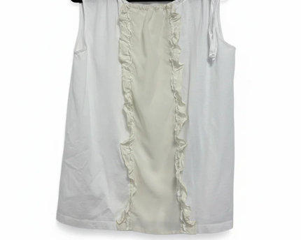 Prada White Sleeveless Top with Silk Ruffle Front
