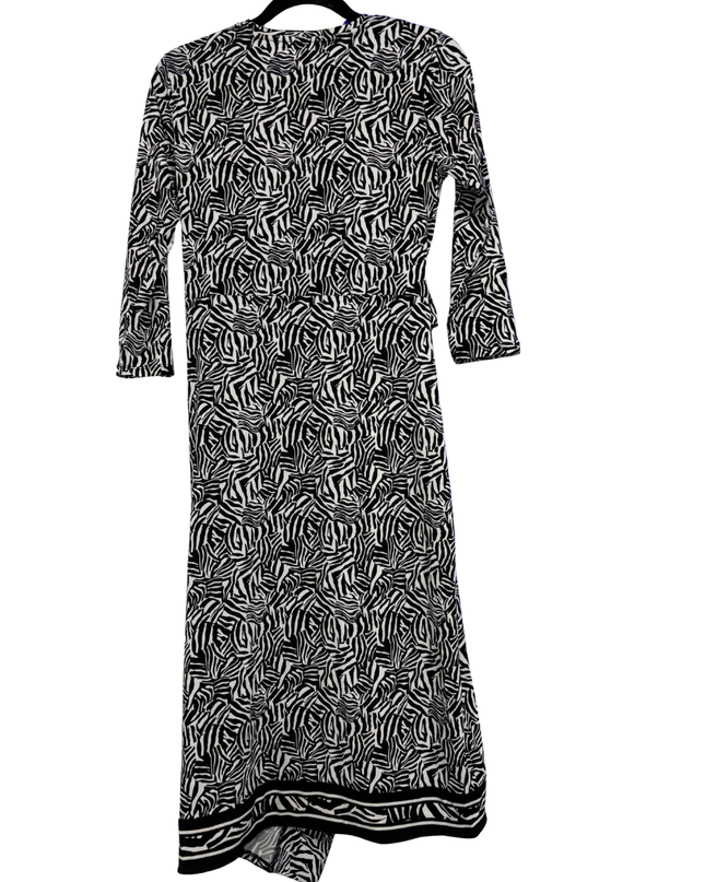 Michael Kors Black and White Zebra Print Long Sleeve Midi Dress