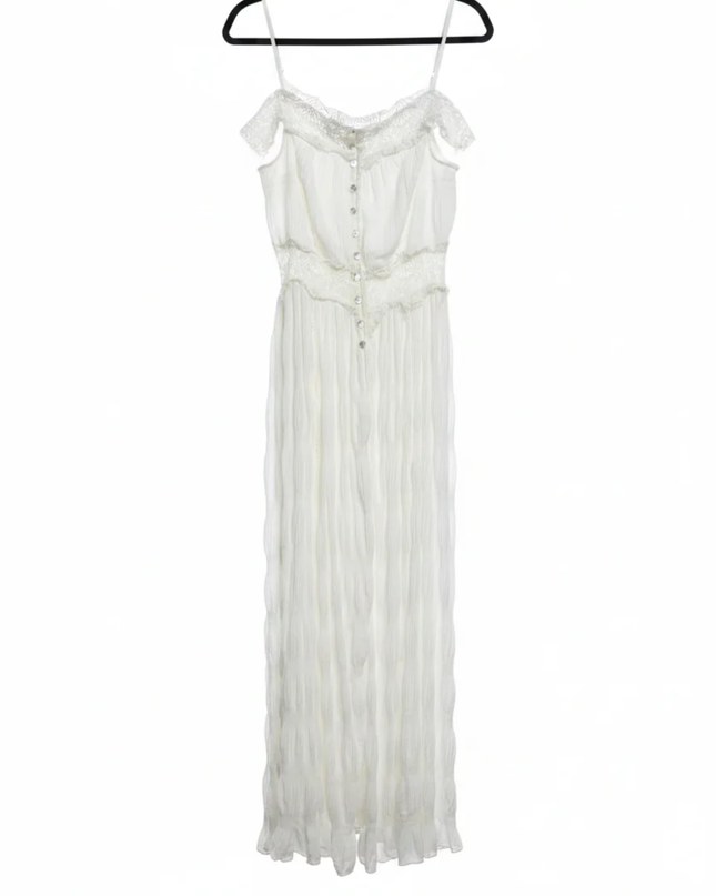 GB White Lace Trim Button-Front Jumpsuit W/Tags