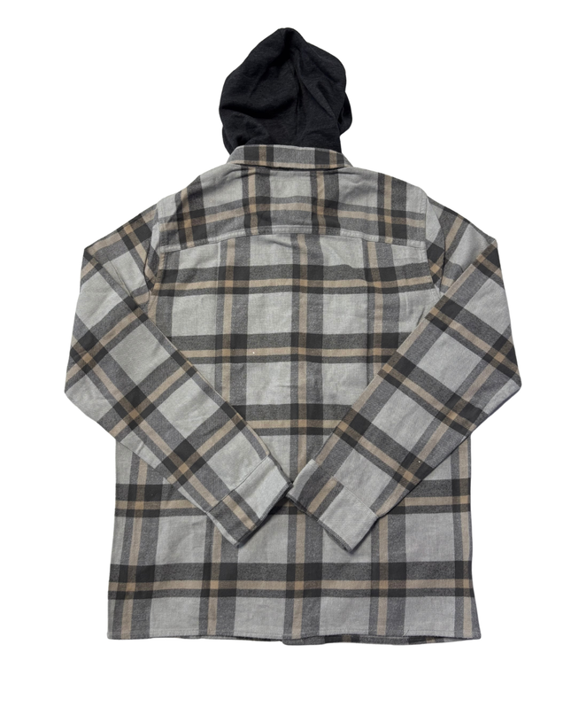 Hollister Grey Plaid Hooded Flannel Shirt