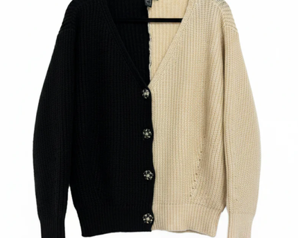Forever 21 Black and Cream Split Jeweled Button Cardigan