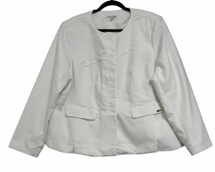 Calvin Klein White Collarless Peplum Blazer