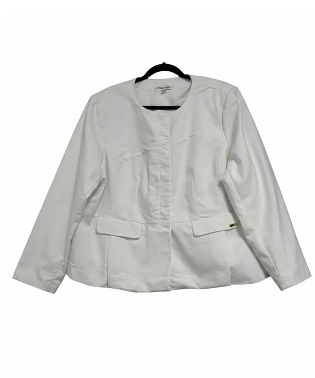 Calvin Klein White Collarless Peplum Blazer